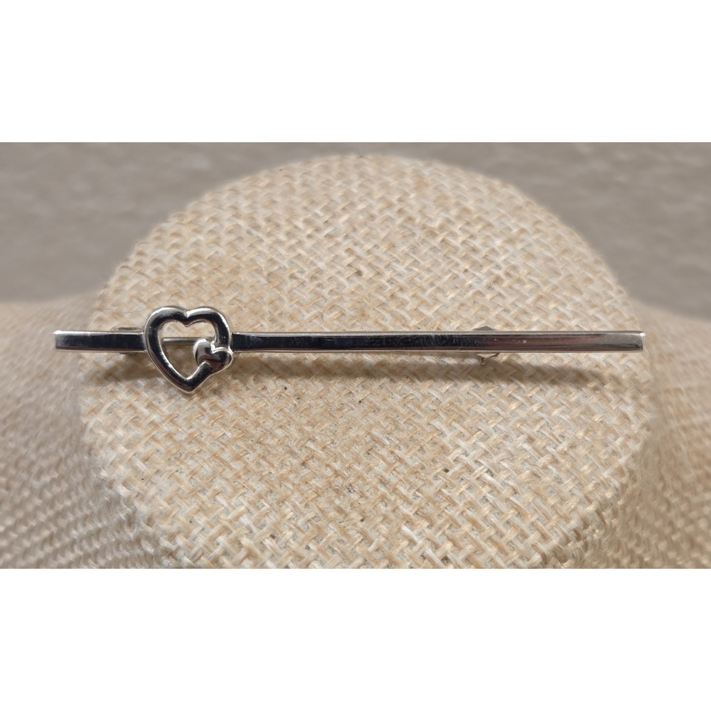 Vintage Signed Monet Double Heart Bar Brooch Pin